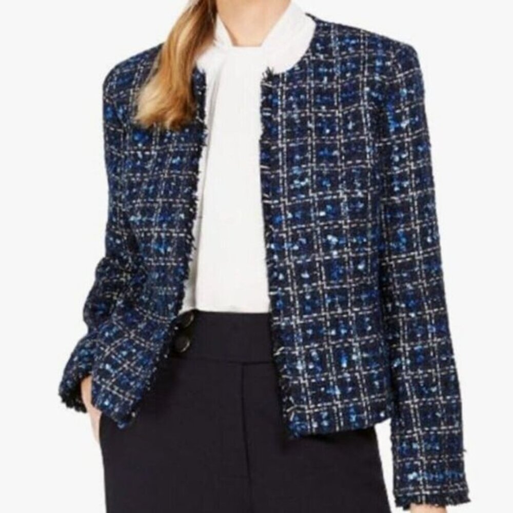 Calvin Klein Navy tweed open front Blazer NWT size 10 Petite